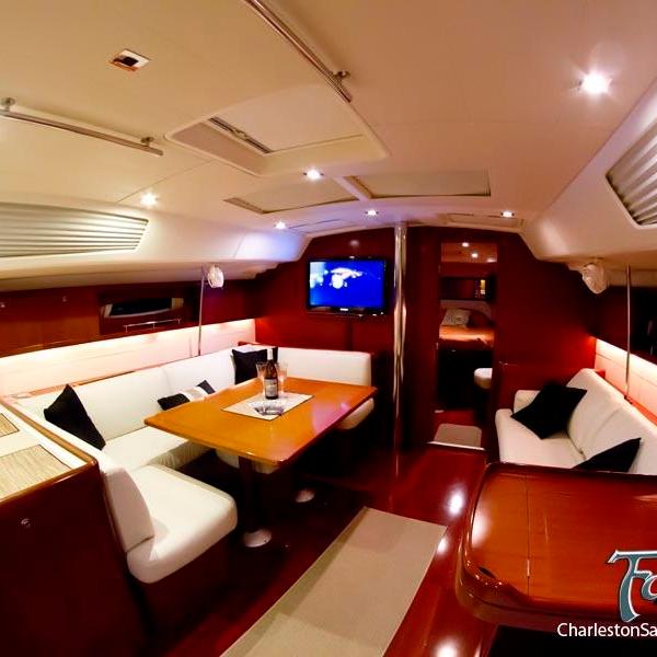 a room filled with furniture and a table