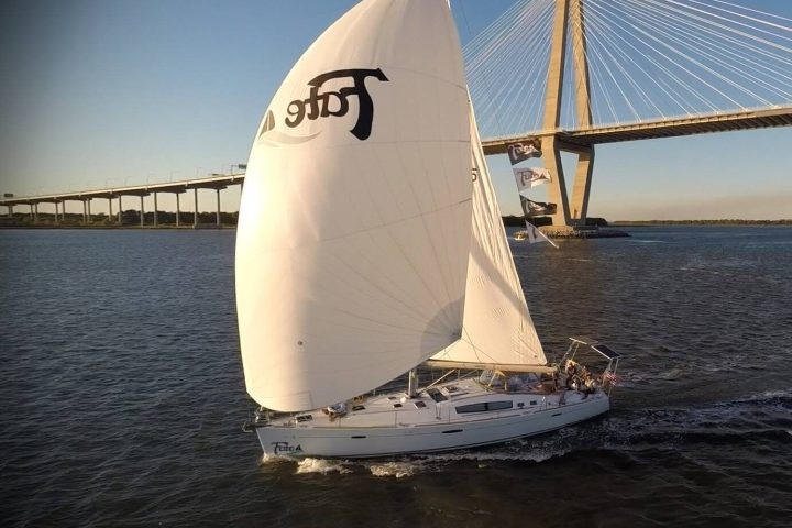 a large sailboat in a body of water