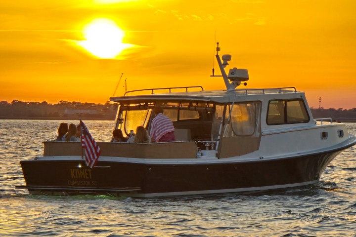 a small boat in a body of water