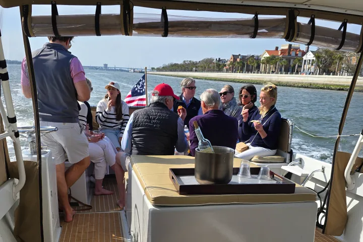 a group of people on a boat