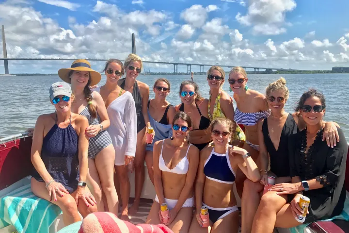a group of people on a beach
