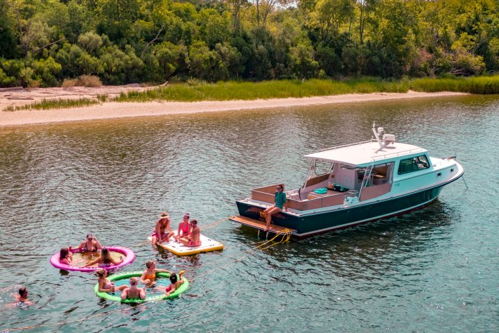 a small boat in a body of water