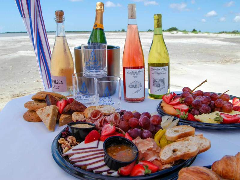 a plate of food on a picnic table