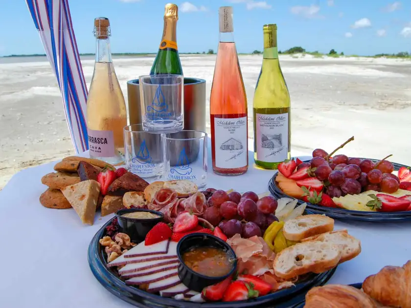 a plate of food on a picnic table