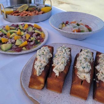a plate of food on a picnic table