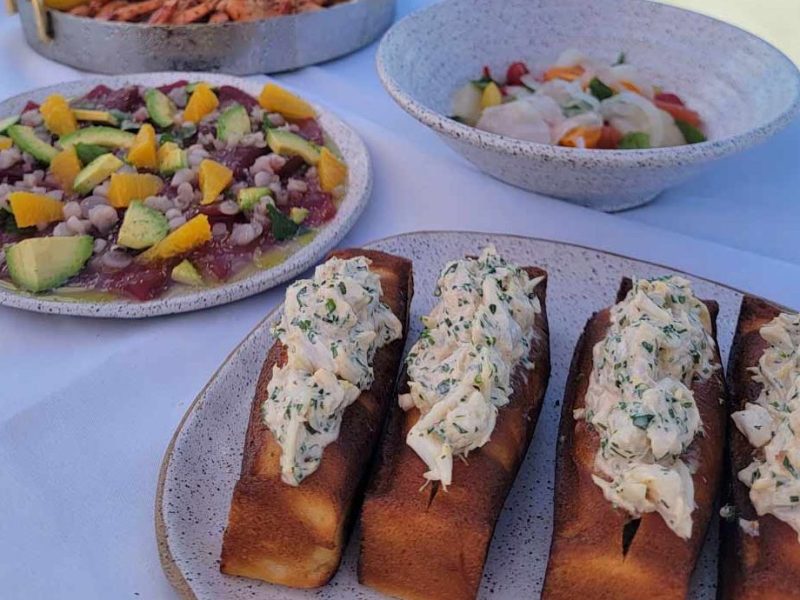a plate of food on a picnic table